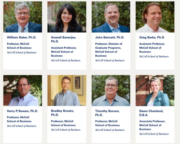 Example of a faculty listing page with faculty headshots, credentials and biographies Example of a faculty listing page