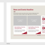 View of News and Events component showing headline, photo area, event dates and event names. Screenshot of News and Events component showing headline, photo area event dates and event names