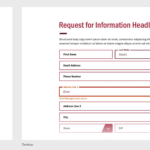 View of Request for Information form showing form name, intro text and form fields. Screenshot of Request for Information for showing form name, intro text and form fields