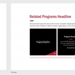 View of design for Related Programs component that includes a headline and program highlights Screenshot of a Related Programs component that includes a headline and program highlights